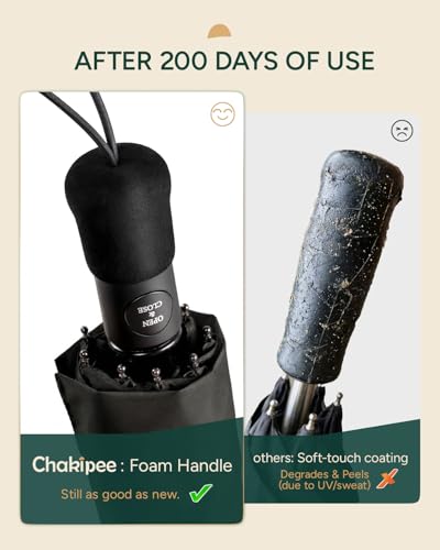 Miniatura 2 de Chakipee Paraguas Plegable Antiviento Hombres - Paraguas Negro Resistente Al Viento, Paraguas Automático Portátil Compacto De Viaje, Revestimiento De Tela 210t