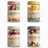 GLATABAM 18 OZ 4Pack, Overnight Oats Jars with Lids, Glass Meal Prep Containers, Airtight Mason Jars for Breakfast, Yogurt Parfait, Salad & Smoothies, Leakproof and Reusable Food Storage Jars(4-2)