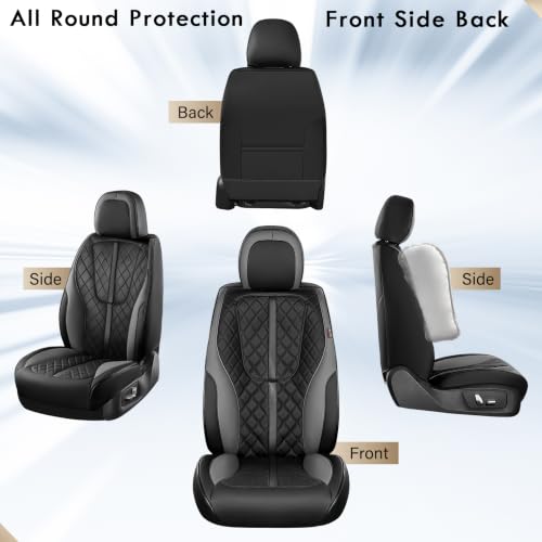 Image of Coverado Seat Covers Front Seat, Luxury Diamond Black Leather Seat Cover & Carbon Fiber, 2 Pack Front Car Seat Covers, Waterproof Seat Protector Driver Seat Cover Universal Fit Most Cars, BlackGray