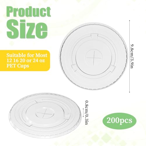 200 Pcs Clear Flat Cup Lids PET Plastic Lids Disposable Transparent Cup Lids with Straw Slot Fits for 12 oz, 16 oz, 20 oz and 24 oz Cups for Iced Coffee Milkshake Ice Cream Office - Thumbnail 2