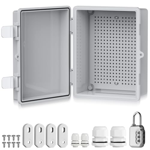 EYPINS Wasserdicht Verteilerkasten IP67 Anschlussdose Wasserdicht ABS Kunststoff Gehäuse außen Steckdosenkasten Schaltkasten Stromkasten mit Montagezubehör 22x17x11cm | Grauer Schaltschrank