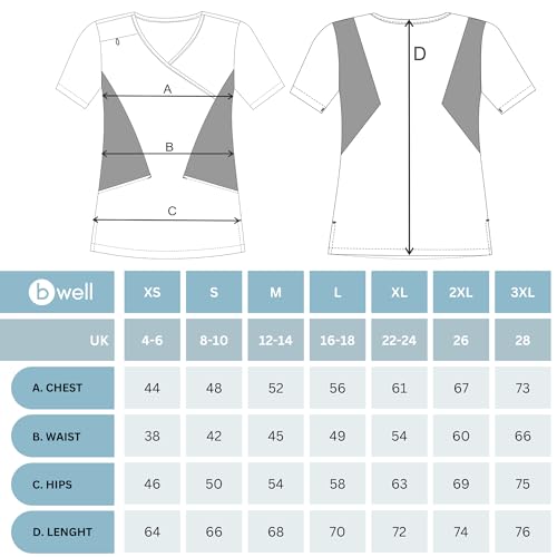 B-well Justina Kasacks Damen Pflege Kasacks Altenpflege Damen Kasack Damen Berufskleidung Kurzarm V-Ausschnitt Anti-Falten mit Elasthan (Blau, L) – Bild 6