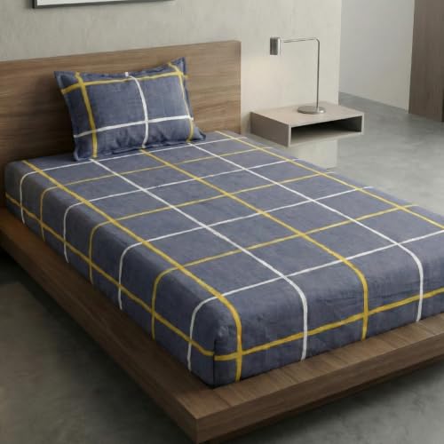 Image of Home Sizzler 210 TC Microfibre Gingham Check Single Fitted Bedsheet (36X72 inch) with 1 Pillow Cover