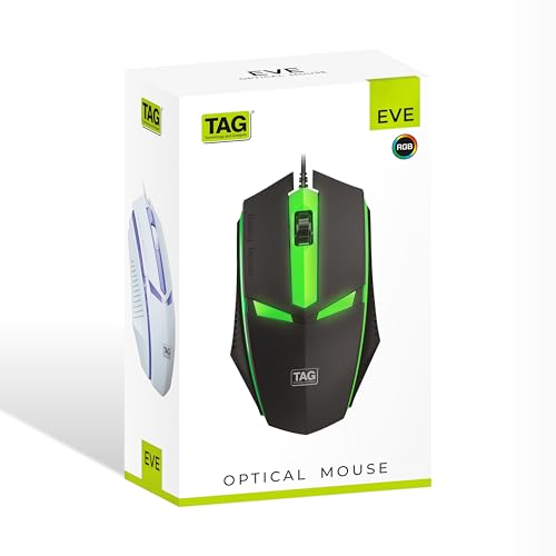 Image of TAG EVE Wired Optical Mouse White USB Interface, 1000 DPI High Precision Sensor, 3 Button Control, Breathing LED Light, Lightweight & Portable Design, for PC Laptop Desktop - for Windows Mac Linux
