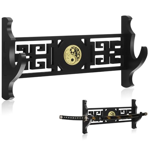 Barydat 1 Tier Sword Holder Katana Stand Wall Mount Samurai Sword Display Katana Rack Hanger for Japanese Wakizashi Hobby Collection Gifts for Men(14.57 x 7.68 Inch Classic Retro)