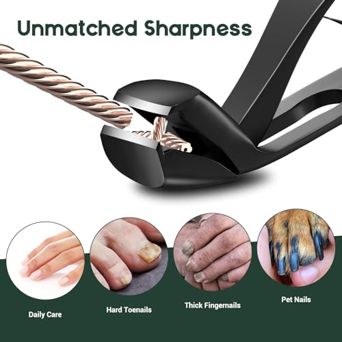 Image of German Nail Clippers for Men, VANWIN Toenail Clippers for Thick Nails for Seniors with 16mm Wide Jaw, Ergonomic Heavy Duty Angled Head Toe Nail Clippers with Catcher Fingernail Clipper for Women Black
