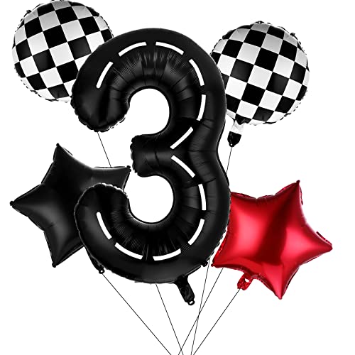 5 Pieces Race Car Balloons Race Car Birthday Party Supplies 3rd Foil Mylar Birthday Balloons Racetrack Number Balloon for