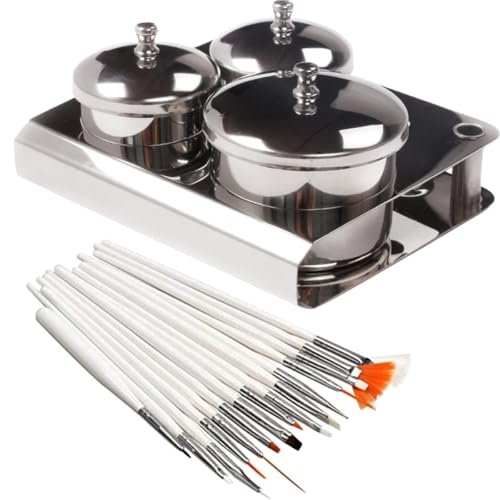 Set de 18 pinceles para uñas en acero inoxidable con porta líquidos miniatura 1