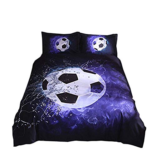 Parure de lit douce avec housse de couette et taie d'oreiller Motif football Cover