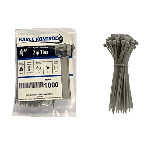 Image of Kable Kontrol Gray Zip Ties - 4 inch Inch Long - 18 Lbs Tensile Strength - 1000 Pcs /Pack - Colored Nylon - Multi-purpose - Wire Identification Solution - Self-Locking Cable Management Cord Wraps
