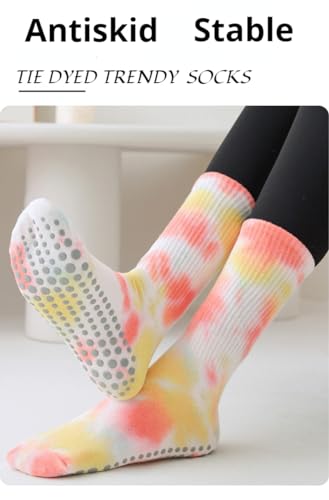 Gerrit 4 Pairs,Tie Dye Yoga Socks,Yoga Socks for Women,Anti-skid Socks, Ideal for Pilates, Pure Barre, Ballet, Dance, Barefoot Workout (Tie Dye Black), Medium-Large4