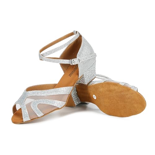 Image of TTdancewear Rhinestones Ballroom Dance Shoes Women Latin Salsa Bachata Performance Dance Shoes Suede Sole