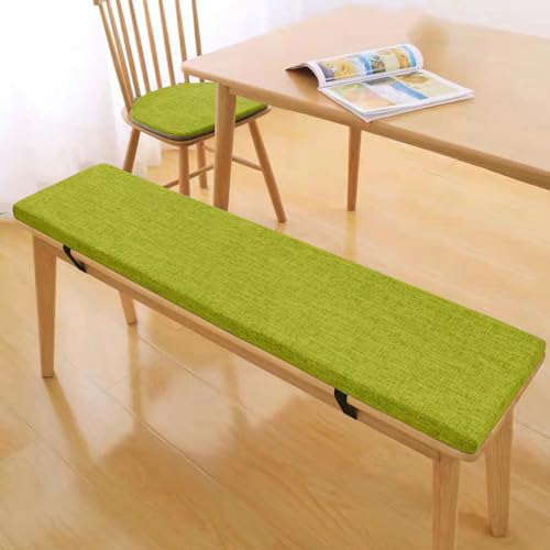 Cojín de lino para banco de jardín con cremallera y cierres de corbata, relleno de espuma 45D, 5 cm de altura, color verde hierba, 100 x 35 x 5 cm