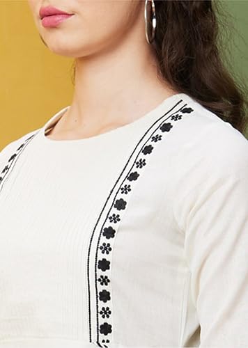 Image of TRENDMALLS Women's Cotton Embroidery Kurti 3 /4 Sleeve Calf Length Stright Kurti for Women