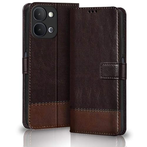 Image of TheGiftKart Flip Back Cover Case for iQOO Z11x 5G / Vivo T5x 5G / Vivo Y51 Pro 5G | Dual-Color Leather Finish | Inbuilt Stand & Pockets | Wallet Style Flip Case Cover (Faux Leather, Coffee & Brown)