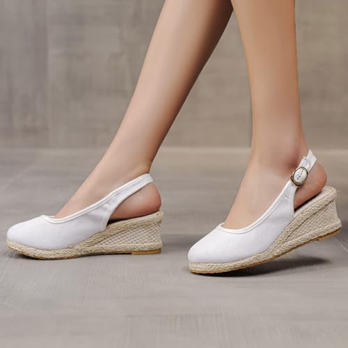 Women's Closed Toe Elastic Ankle Strap Espadrilles Low Wedge Sandals with Buckle Ankle Strap Slingback Casual Dressy Summer Platform Shoes Supportive Non-Slip Comfortable Flip Flops2