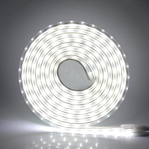 KISUFU LED Strip AC 220V 240V IP67 Waterproof 2835 SMD Double Row 120LEDs/m Commercial Rope Light,Warm White Ribbon for DIY Home Kitchen Cabinets Ceiling Garden Decoration UK Plug (3m, White) Cover