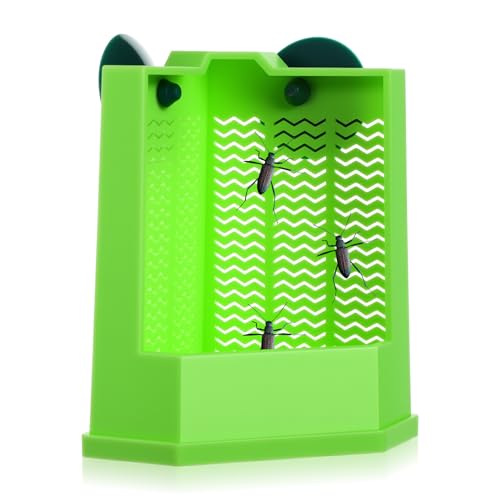 Bearded Dragon Feeder, Gecko Tank Accessories Cricket Keeper with 2 Suction Cups, Wall Mounted Reptile Tank Accessories for Lizard, Iguana, Gecko, Frog Hunting, Small Size(Green)