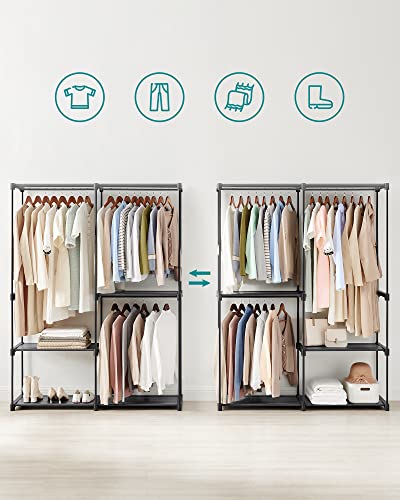 SONGMICS Kleiderschrank offen, Kleiderständer, Kleiderstange, Garderobe, 3 Hängefächer, viel Platz, für Schlafzimmer, Wohnzimmer, 138 x 43 x 182 cm, tintenschwarz RYG025B02