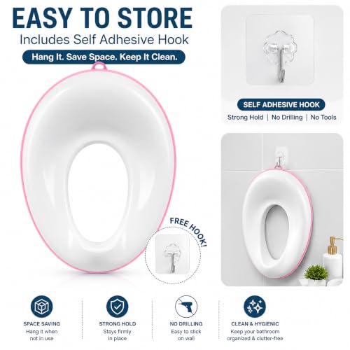 Image of Kids Station Baby Portable Baby Potty Training Toilet Seat Cover with Non-Slip Base, Splash Guard, and Storage Hook-Ideal for 1-5 Year Child, Fits Round & Oval Western Toilets, Toddler Travel-Friendly