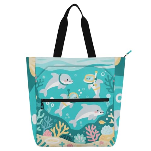 Bolsa de mano de delfín verde para niños y adultos, ideal para la escuela y días de juego