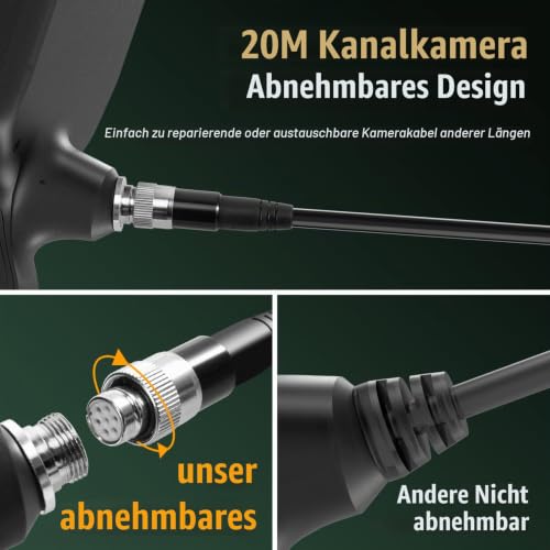 Hiacinto Endoskopkamera mit Licht 20m, 5-Zoll-IPS- Bildschirm DREI Linsen Endoskop, IP68 Wasserdicht...
