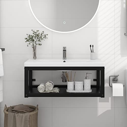 Woonisher Estructura de Lavabo suspendido Hierro Negro 79x38x31 cm Armario Muebles Armario de Sala