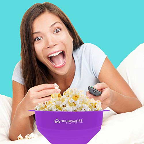 Image of Collapsible Silicone Microwave Hot Air Popcorn Popper Bowl With Lid and Handles (Purple)