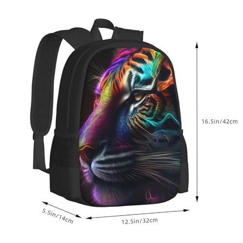 17 Inch Backpack for Colorful Tiger Lightweight Adjustable Animal Backpacks with Mesh Side Pockets for Travel Outdoor Sports3
