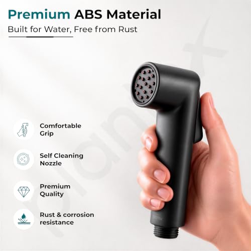 Image of Plantex Health Faucet Set /ABS Jet Spray with 1.2M Stainless Steel Hose Pipe for Toilet /Self Adhesive Hand Shower Holder /No Drilling Wall Mount - (Black, Combo)