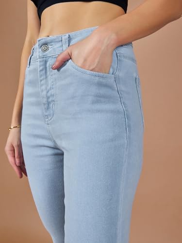 Image of Miss Chase Women's Skinny High Rise Cropped Fringed Hemline Detailing Stretchable Denim Jeans