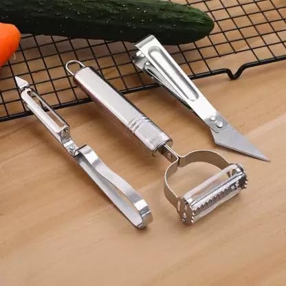 Pelapatate Multi-funzione 2 Pezzi - Lama In Acciaio Inox Ultra Affilata, Manico In Legno, Anche Apribottiglie, Per Verdure E Frutta