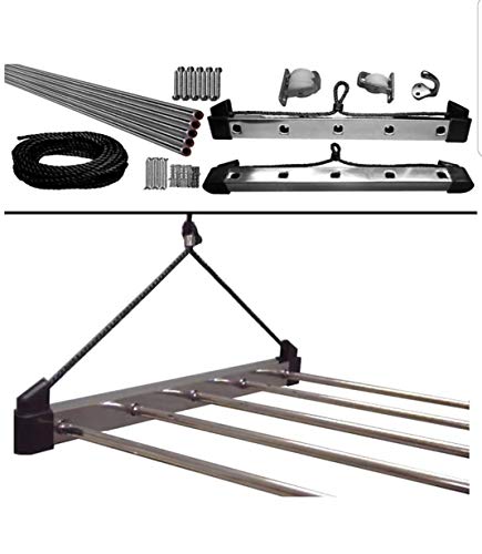 Image of LAKSHAY Heavy Duty Stainless Steel 6 Pipe X 6 Feet (Blue) Economy Model with UV Protected Nylon Rope Ceiling Cloth Dryer | Cloth Drying Stand for Balcony | Clothes Stand for Drying