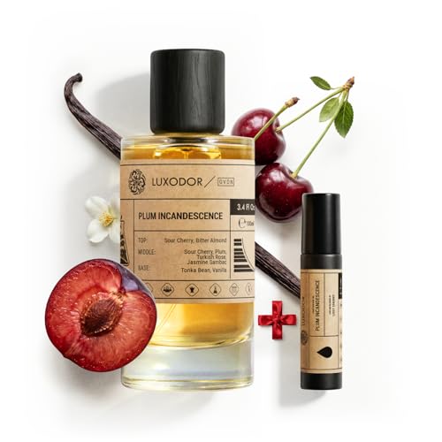 Luxodor Inspired by Lost Cherry 3.4 fl. oz (100ml) Plum Incandescence Eau de Parfum with Roll-On Oil 10 ml | Unisex Long Lasting Cherry Perfume | Fragrance for Women and Men