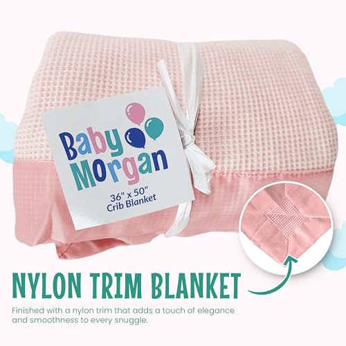 Image of Blankets - Thermal Waffle Warm Baby Blanket for Crib - Soft and Cozy Baby Crib Blanket for Nursery, Stroller, or Naptime Comfort - Ideal Shower Gift - Pink, Nylon Trim (36 inch x 50 inch)