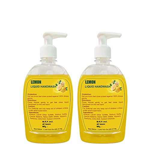 Image of FEEL ON 500 ml (Pack of 2) Liquid Handwash Refill - Original Germ Protection Paraben Free | Aqua Handwash Moisturizer and Soft on Hands (Lemon)