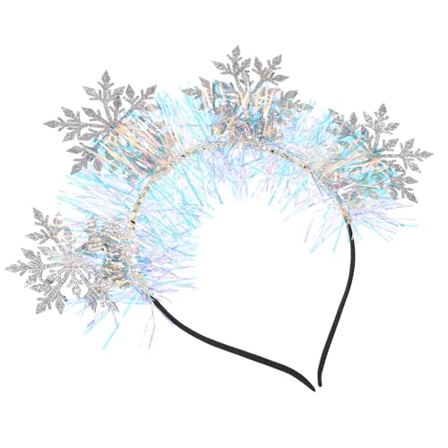 Uonlytech Diadema de Copos de Nieve Purpurina Plata para Mujer y Niña, Ligera y Fácil de Usar, Adecuado para Fotos Navideñas y Fiestas