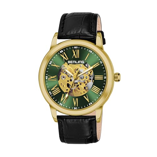 Image of Benling Men's Skeleton Automatic Analog Watch Combo | Open Gear Dial | Leather and Stainless Steel Chain Strap | Luxury Mechanical Movement | Casual & Formal Wear Stylish Wrist Watch for Men
