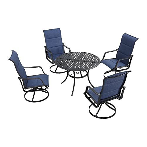 Image of LOKATSE HOME 5 Pieces Patio Dining Swivel Chair Set Metal Armchairs with Round Coffee Table, Blue