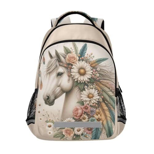 senya Mochila de cavalo branco para estudantes, meninos, meninas, mochila escolar, viagem, Cavalo 15, Medium