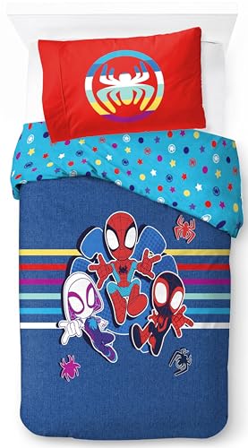 Jay Franco Marvel Spidey et Ses Amis Extraordinaires 100% Coton Parure de Lit Simple - Inclus Taie d'oreiller 50 x 70 cm