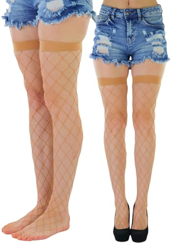 Image of ToBeInStyle Women's Vibrant Large Net Fishnet Thigh High Elastic Nylon Novelty Stockings