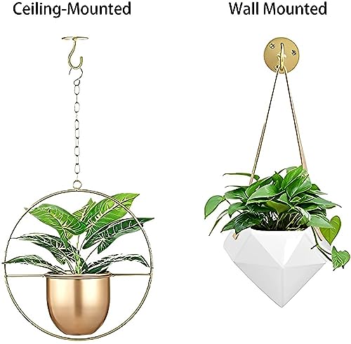 LangPu Ceiling Hooks for Hanging Plants-Metal Heavy Duty Wall Mounted Hangers for Hanging Bird Feeders, Planters, Wind Chimes, Include Professional Drywall Anchors (3-Pack) (Gold)