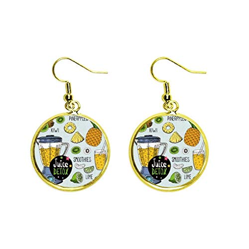 Pendientes de kiwi y piña largos con gancho dorado joyeria de frutas para mujer
