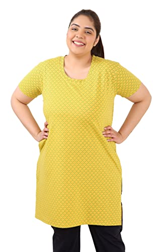 Image of RYSH Women's All-Over Printed Cotton Plus Size Longline T-Shirt with Pockets