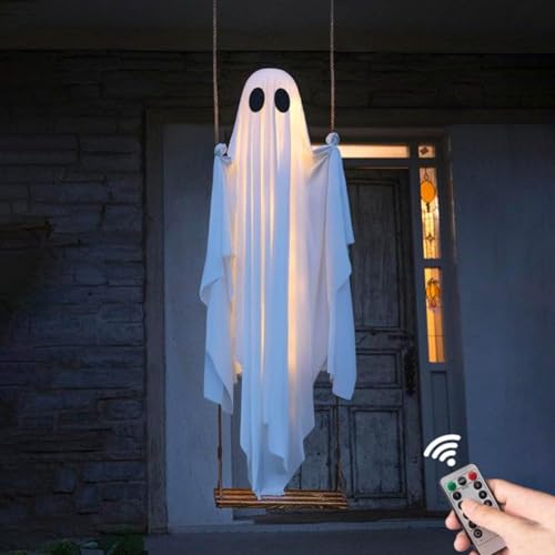 Fantôme suspendu éclairé avec télécommande pour décoration Halloween de jardin - 8