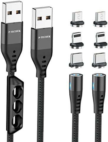 P-TECHUK 360° Magnetic Charging Cable, Phone Magnetic Charging Cable, Nylon Braided Magnetic Cable, Magnetic charger cable. (2 x 1M cable, 6 tips, 1 x tip holder) A2