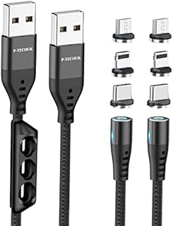P-TECHUK 360° Magnetic Charging Cable, Phone Magnetic Charging Cable, Nylon Braided Magnetic Cable, Magnetic charger cable. (2 x 1M cable, 6 tips, 1 x tip holder) A2