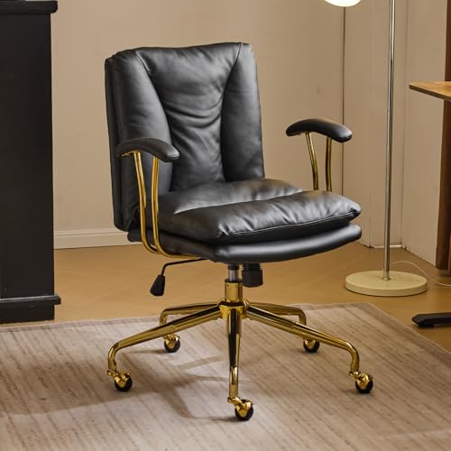 Bonnlo Bürostuhl Ergonomisch, Schreibtischstuhl mit Goldenen Armlehnen, Chefsessel, Drehstuhl mit Rollen, Höhenverstellbar & Kippfunktion, Homeoffice (PU-Leder, Schwarz)