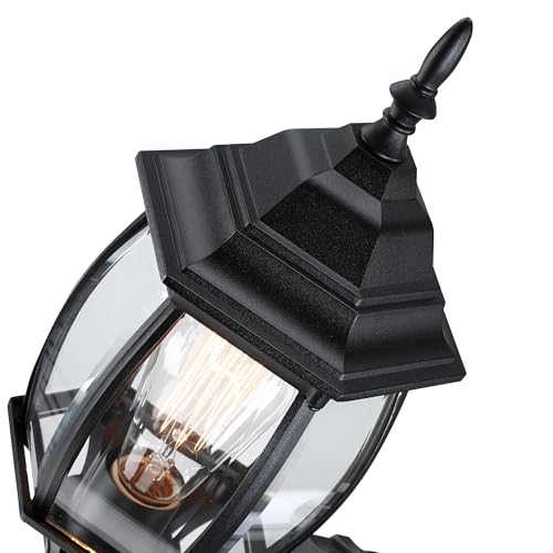 Image of 16.8 Inch Outdoor Porch Light Dusk to Dawn, Black Outside Lights for House Outdoor Exterior Wall Sconce with Dusk to Dawn Sensor, Black Wall Lantern for Porch Garage,Front Door,E26